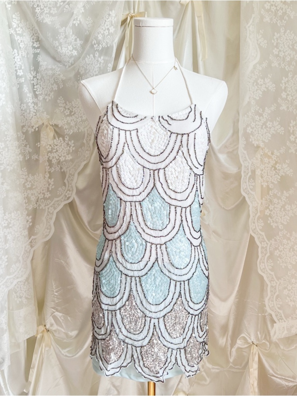 Beaded Sequin Art Deco Flapper Mini Dress Gatsby Mermaidcore Fairy Dress